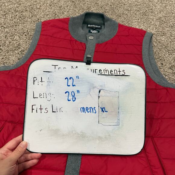 Men's Red Grey Barbour Weather Comfort Essential Gilet Quilted Snap Vest XL - Picture 8 of 8